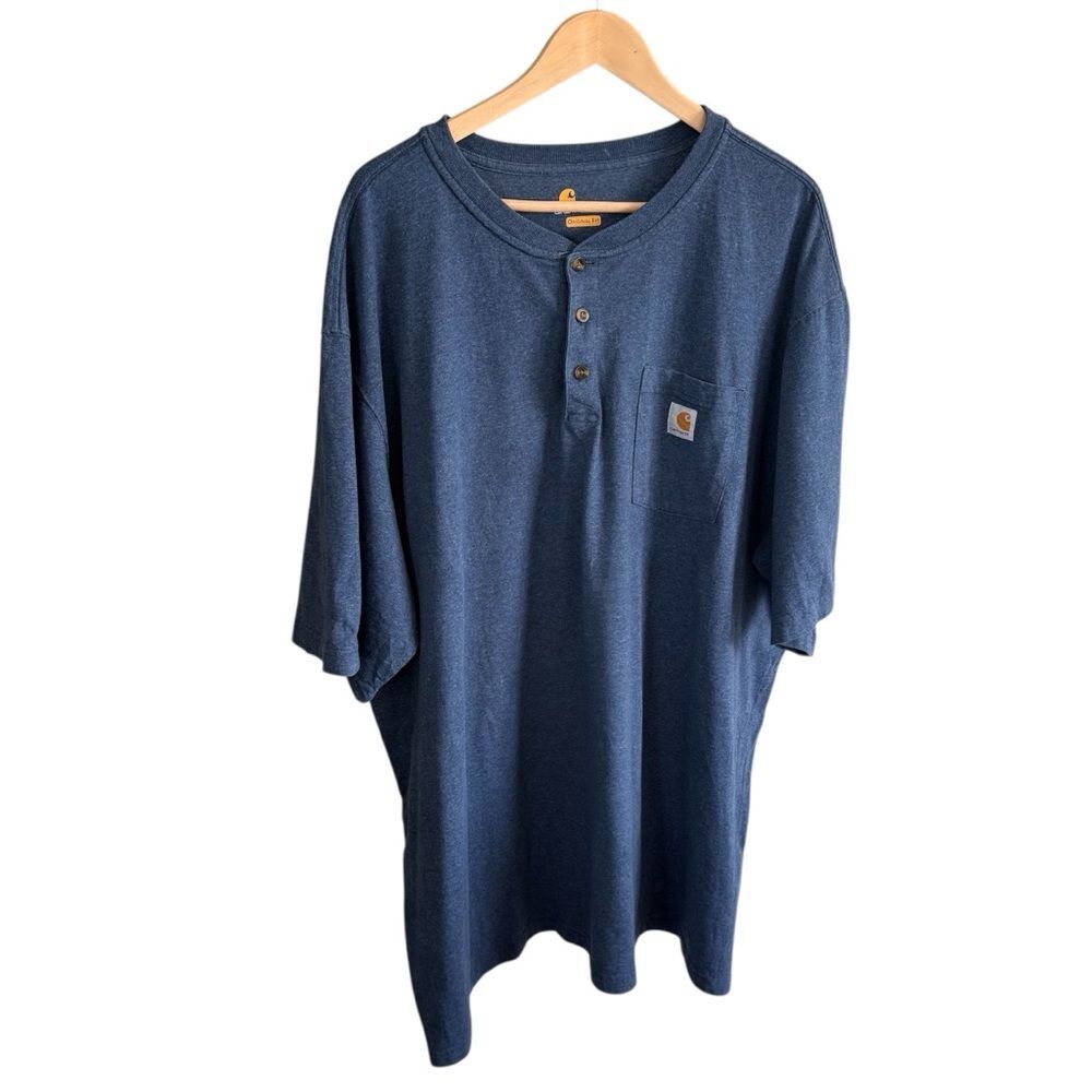 Carhartt Men's Navy Blue Short Sleeve Henley Shirt, Everyday Original Fit 4XL